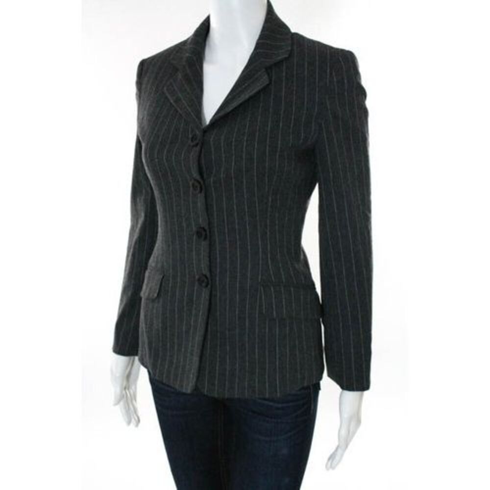 MOSCHINO JEANS Gray Wool Long Sleeve Notched Lapel Blazer Jacket Sz 4 - Picture 2 of 4